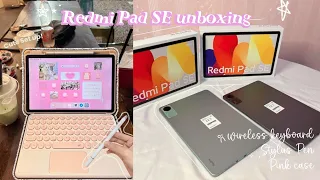 Redmi Pad SE unboxing 𐙚 | cute accessories, pink set up, stylus pen, camera test (Aesthetic & ASMR)