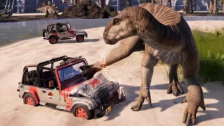 Dinosaurs Attacking Vehicles - T-Rex, Raptor, Spino, Ankylosaurus, Stego, Triceratops & More (4K)