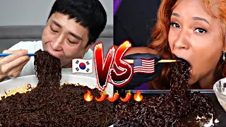 Korean VS American MUKBANG! Ghost Pepper Noodles ( SPICIEST NOODLE EVER EXIST )🌶️🥵🔥🔥🔥