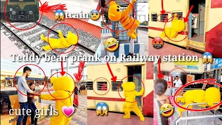 Teddy bear Top prank on rail station 🤣#Teddy03#teddybear #comedy #funny 🥰🤣🤣