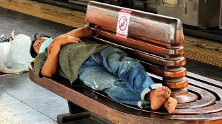 Sad Homelessness Problem At Bangkok Train Station