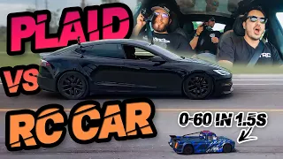 1020HP Tesla Plaid vs FASTEST RC Car We've Seen! (Unreal Acceleration) + Car Guys React to Plaid