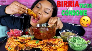 JUICIEST BIRRIA QUESO TACOS AND CONSOME MEXICAN TACO MUKBANG + BABY SWITCHED AT BIRTH | QUEEN BEAST