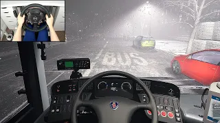 DRIVING A BUS IN A SNOW BLIZZARD AT NIGHT (GIVEAWAY) - THE BUS (Steering Wheel + Shifter) Gameplay