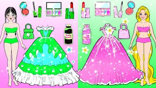 Vestido De Muñeca De Papel - Pink Vs Green Princess Dress Up & Makeup Contest - Woa Doll Español