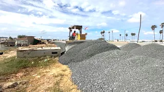 Would Amazing Big Road Construction | Old Bulldozer And Motor Grader Spreading Gravel Processing