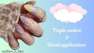 Dip Powder Nails/Triple ombre/decal application/full cover tips