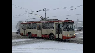 Vilnius Skoda 14Tr trolleybuses in the afternoon snow