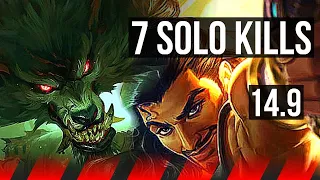 WARWICK vs AKSHAN (TOP) | 7 solo kills, 700+ games | KR Diamond | 14.9