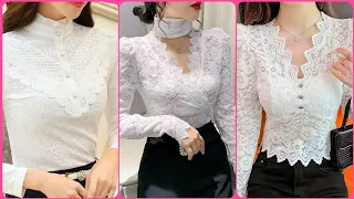 Least Fashion Design Top White Leacs With Women's Blouses Ides