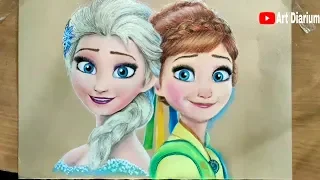 Drawing powerful Elsa & Blondie Anna with Pastel - Frozen Fever