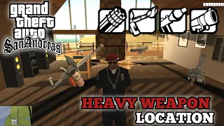 GTA San Andreas where to find heavy weapon rocket launcher, minigun, bazooka and flamethrower