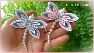 Брошь из лент/Заколка Канзаши МК/ DIY Brooch/ Kanzashi Hair Clip Tutorial/ Ola ameS DIY