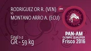 GOLD GR - 59 kg: A. MONTANO ARRO (ECU) df. R. RODRIGUEZ OR (VEN) by TF, 9-0