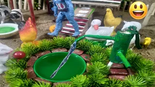 Diy Farm Diorama with house for cow, barn | mini hand pump supply water for animals