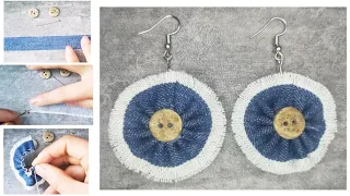 5-minute earrings - Earrings from jeans and button - DIY jewelry easy and simple