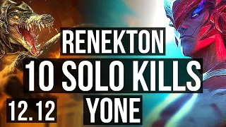 RENEKTON vs YONE (TOP) | 14/1/4, 10 solo kills, Legendary, 1.0M mastery | EUW Diamond | 12.12