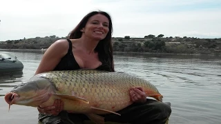 Lucky Girl Fish a Big Carp Over 60 lbs by Catfish World