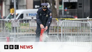 Man sets himself on fire outside Trump trial court in New York | BBC News