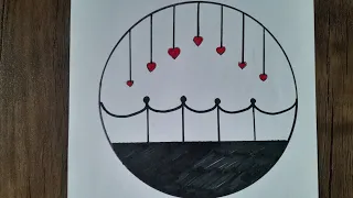 CIRCLE DRAWING WITH  BEAUTIFUL  HEART ✓✓CIRCLE SCENERY DRAWING EASY FOR BEGINNERS✓✓♥♥♥