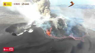 28/11/21 Nuevos centros de emisión en sector NE del cono, a vista de dron  Erupción La Palma IGME