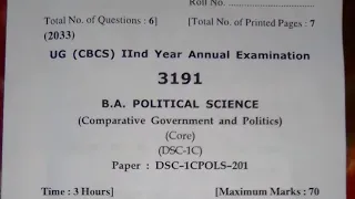 BA Political Science (DSC-1CPOLS-201) 2023 HPU Question Paper// Previous Year Question Paper