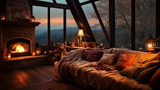 Heavenly Slumber ~ Cozy Bedroom Fireplace and Calming Rain Ambience &Cracking Fire, Rain Sounds ASMR