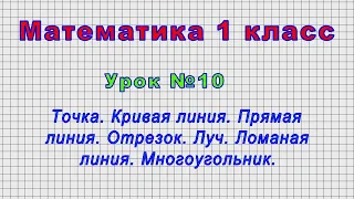 Математика 1 класс (Урок№10 - Точка. Кривая линия. Прямая линия. Отрезок. Луч. Ломаная линия.)