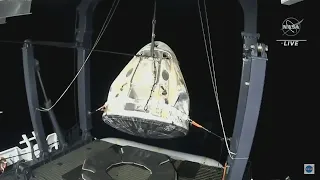 SpaceX Crew Dragon Resilience lifted out of water after splashdown