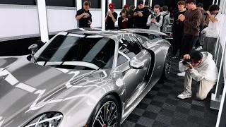 Porsche 918 crashes biggest car show with the new GT3RS!! (4k edit)