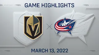 NHL Highlights | Golden Knights vs. Blue Jackets - Mar 13, 2022