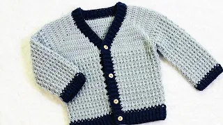 Crochet v neck cardigan sweater for baby boys EASY CROCHET PATTERN various sizes