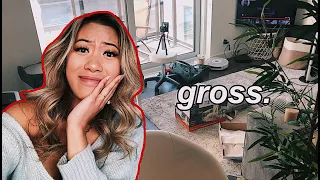 CLEANING MY MESSY APARTMENT/ day in the life after school