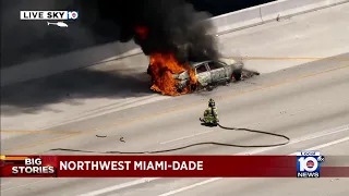 Firefighters respond to car fire on Turnpike in Miami-Dade