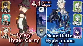 C0 Neuvillette Hyperbloom & C0 Lyney Hyper | Spiral Abyss 4.1 - Floor 12 - 9 Stars | Genshin Impact