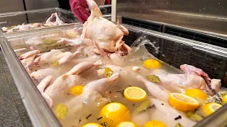 오픈 두달만에 줄서서 먹는 능이 장작구이 통닭과 자가제면 메밀 막국수 / oak firewood roasting chicken - korean street food