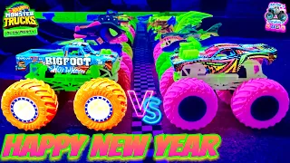 Toy Diecast Monster Truck Racing Tournament | HotWheels Glow in the Dark HAPPY NEW YEARS RACE