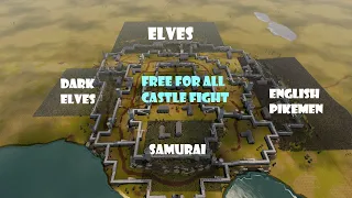 Samurai vs English Pikemen vs Elves vs Dark Elves | Free for All - Castle Fight | UEBS 2