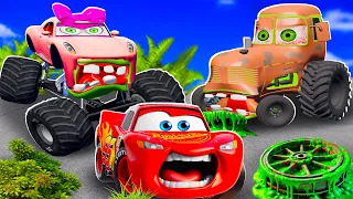 Big & Small:McQueen and Mater farmer VS Tractors ZOMBIE and Candice slime cars in BeamNG.drive