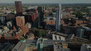 Manchester UK. City Skyline 4K drone footage