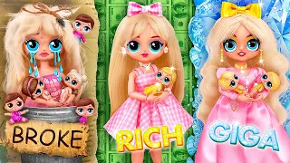 Rich, Broke and Giga Rich Barbie Dolls / 30 LOL OMG DIYs