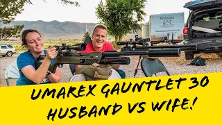 Umarex Gauntlet 30 HUSBAND VS WIFE CHALLENGE (kinda) | 30 Cal Airgun Accuracy