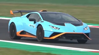 4x Lamborghini Huracán STO | Hot Laps at Misano Circuit! - 5.2L V10 Engine Sound!