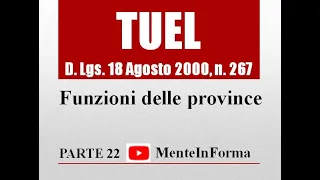 Funzioni delle province - Testo unico enti locali (TUEL - D.Lgs. 267/2000) - Parte 22