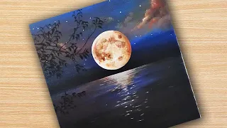 Full Moon Painting 🌕/ Acrylic painting for beginners | Episode #240