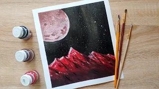 Лунный пейзаж #2 / Рисуем луну и горы / lunar landscape / Draw the moon and mountains