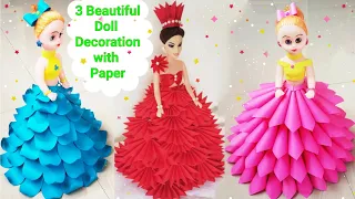 How to Make 3 Beautiful Doll Dresses From Paper/ DIY Doll Decoration Ideas with Paper