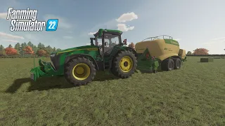 BALED HAY WITH THE JOHN DEERE 8R IN FARMING SIMULATOR 22-buckland-