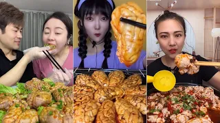 Eating Pork Pig Brain 🧠 [Spicy Chinese Foods] (eating sounds) 돼지 뇌를 먹고 辛辣的中国菜 먹방