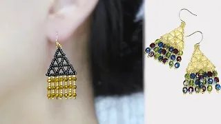 [DIY] How to make elegant beaded Fringe Earrings *Tutorialビーズでエレガントなフリンジピアスの作り方ビーズステッチ串珠教程优雅流苏耳饰制作方法